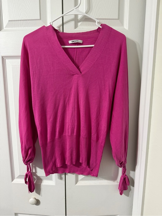 DKNYC Tops - DKNYC Bright Fuchsia V-Neck Sweater with Tie Sleeves